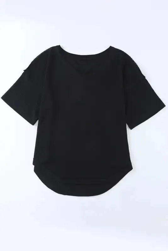 Plain Waffle Knit Drop Shoulder Loose Top - Fashionfitz