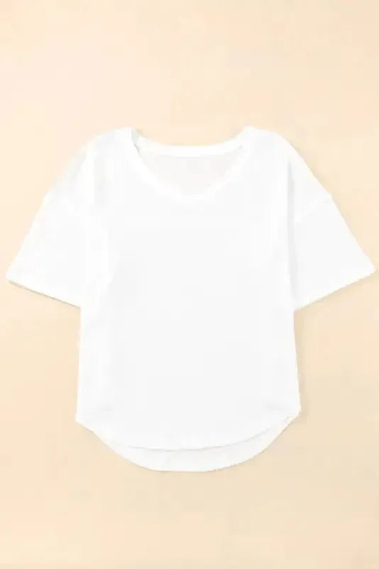 Plain Waffle Knit Drop Shoulder Loose Top - Fashionfitz