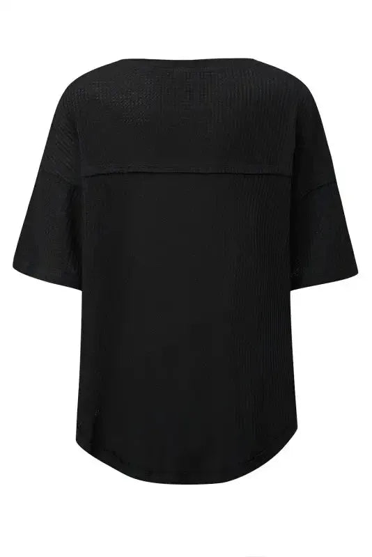 Plain Waffle Knit Drop Shoulder Loose Top - Fashionfitz