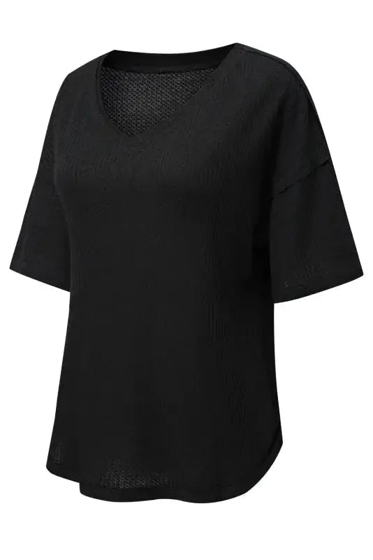 Plain Waffle Knit Drop Shoulder Loose Top - Fashionfitz