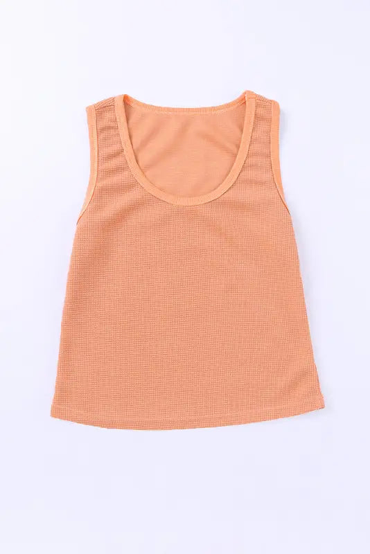 White plain waffle knit u neck tank top - tops