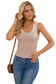 White plain waffle knit u neck tank top - tops