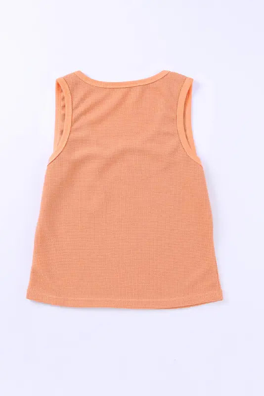 White plain waffle knit u neck tank top - tops