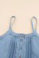 Sky blue pleated buttons denim tank top - tops