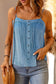 Sky blue pleated buttons denim tank top - tops