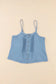 Sky blue pleated buttons denim tank top - tops