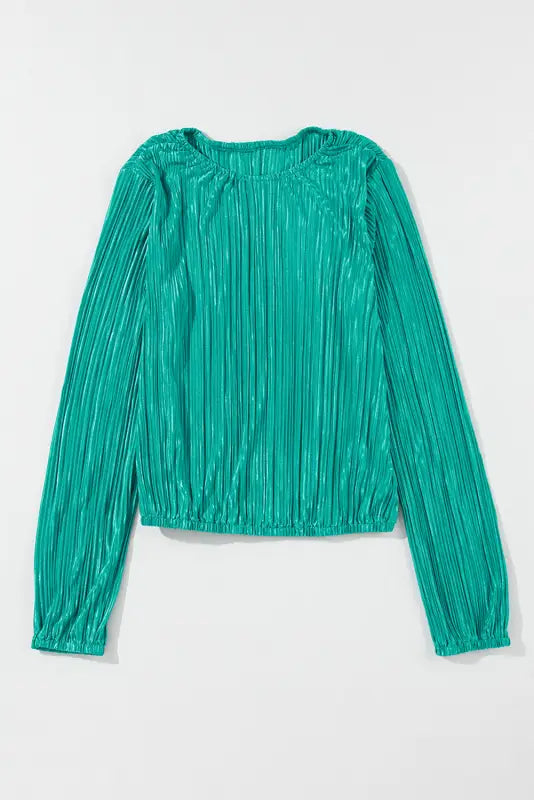 Pleated luster long sleeve blouse - blouses