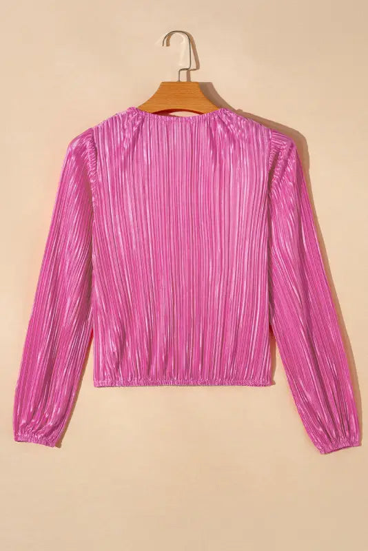 Pleated luster long sleeve blouse - blouses