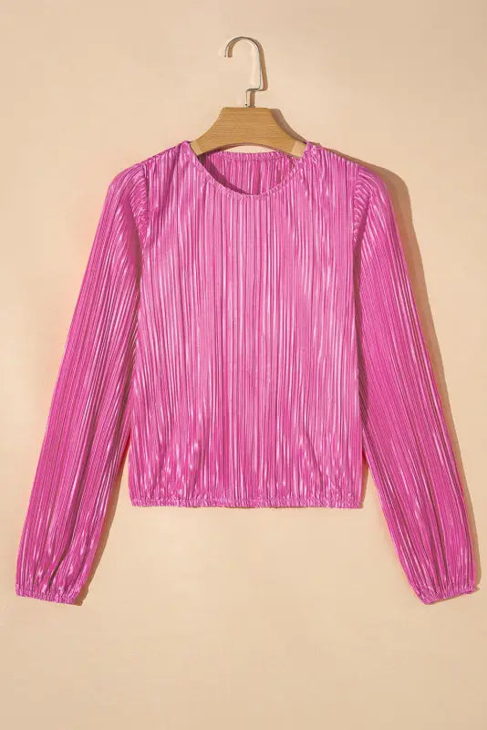 Pleated luster long sleeve blouse - blouses