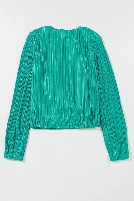 Pleated luster long sleeve blouse - blouses