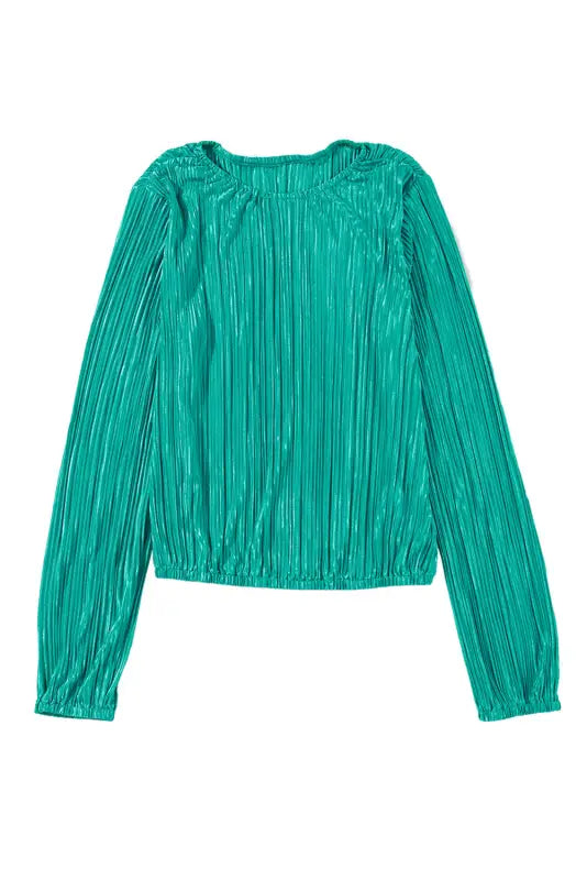 Pleated luster long sleeve blouse - blouses