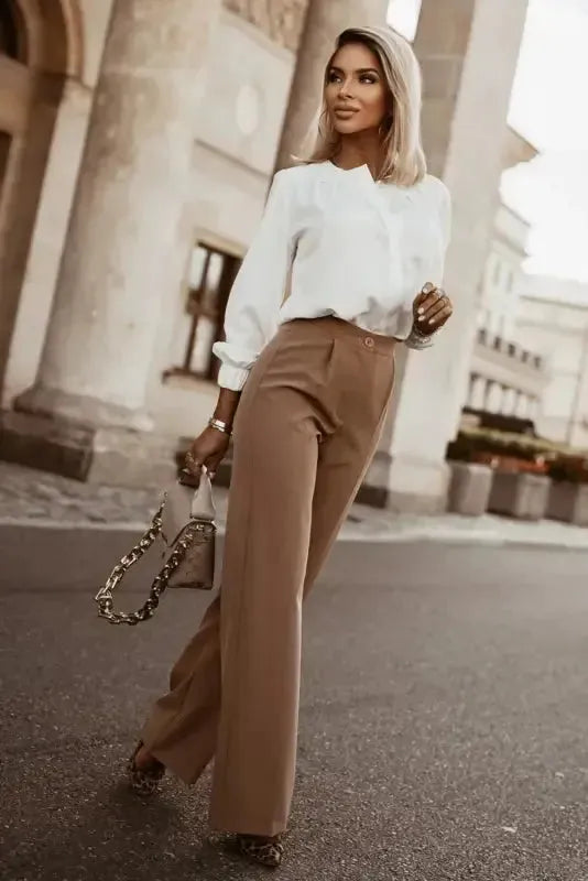 Pleated Neck Stretch Cuff Shirt - Fashionfitz