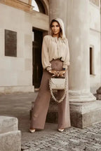 Pleated Neck Stretch Cuff Shirt - Fashionfitz