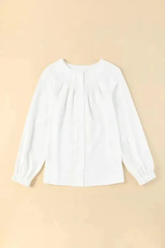 Pleated Neck Stretch Cuff Shirt - Fashionfitz