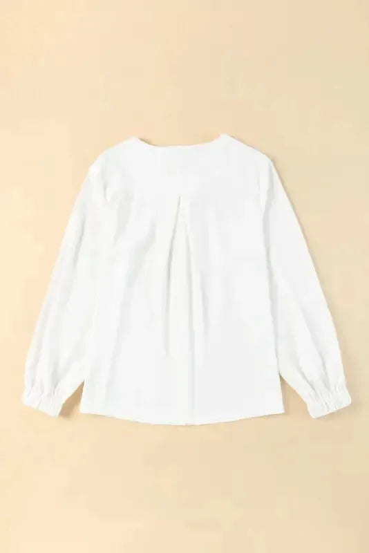 Pleated Neck Stretch Cuff Shirt - Fashionfitz