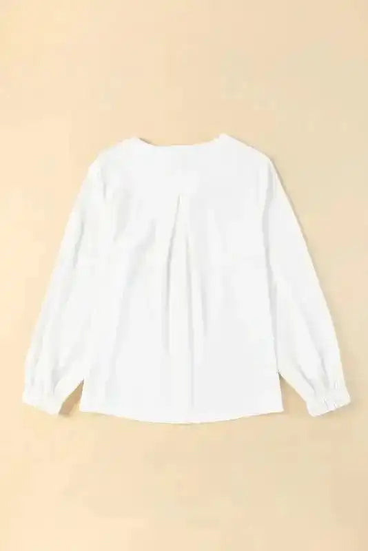 Back view of Pleated Neck Stretch Cuff Shirt in white, featuring a center pleat and relaxed fit ideal for daily or office wear.