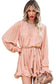 Pink pleated ruffled tie waist buttons v neck romper - jumpsuits & rompers