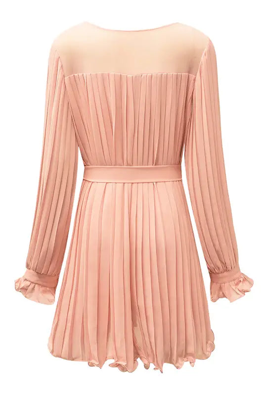 Pink pleated ruffled tie waist buttons v neck romper - jumpsuits & rompers