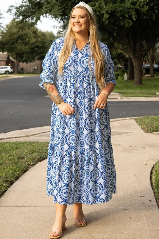 Shop plus elegance geometric maxi dress | trendy & affordable