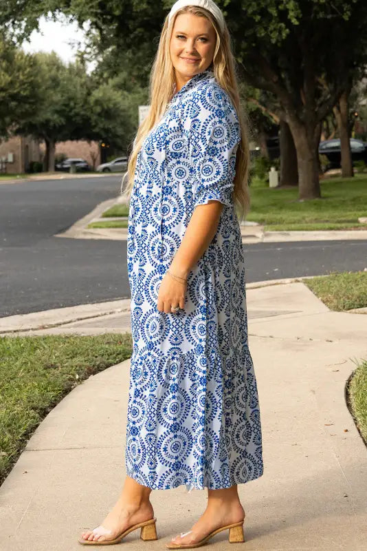 Shop plus elegance geometric maxi dress | trendy & affordable