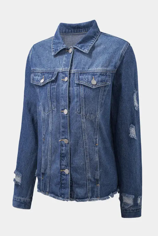 Plus size distressed denim jacket - jackets