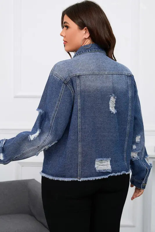 Plus size distressed denim jacket - jackets