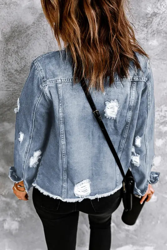 Plus size distressed denim jacket - jackets