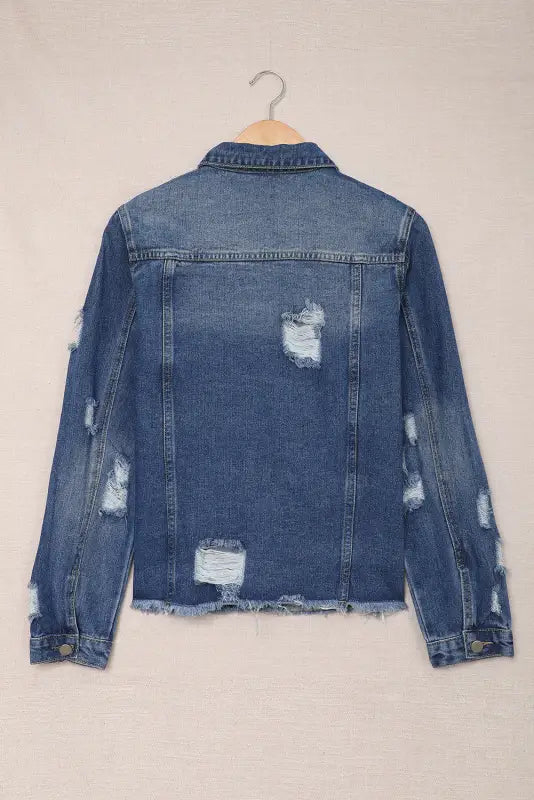 Plus size distressed denim jacket - jackets