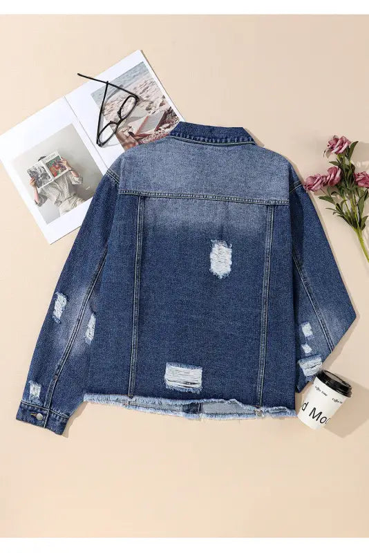 Plus size distressed denim jacket - jackets