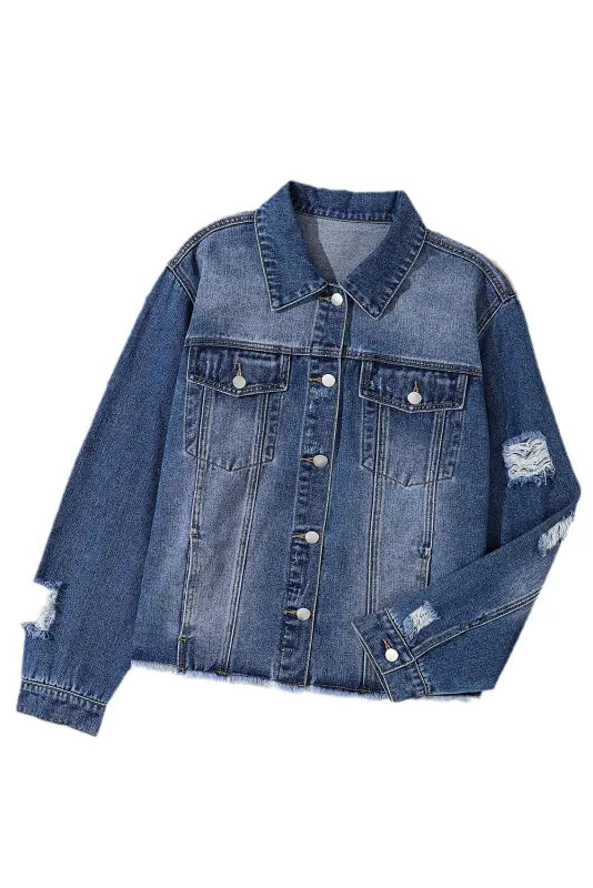 Plus size distressed denim jacket - jackets