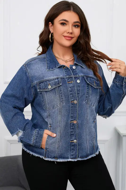 Plus size distressed denim jacket - jackets