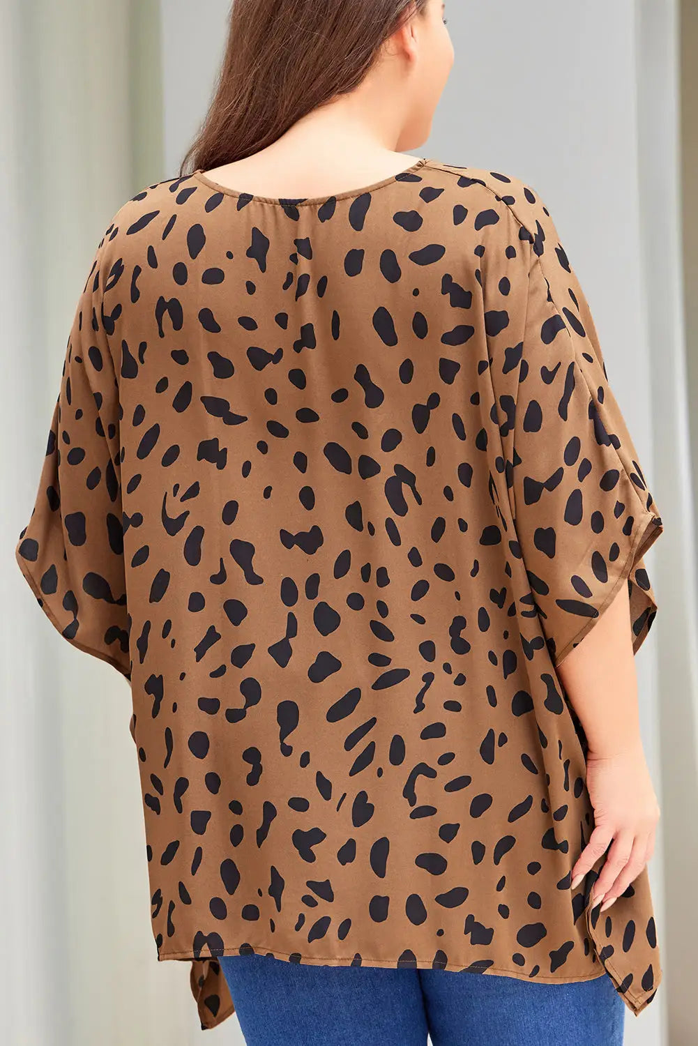 Plus size leopard batwing sleeve tunic top