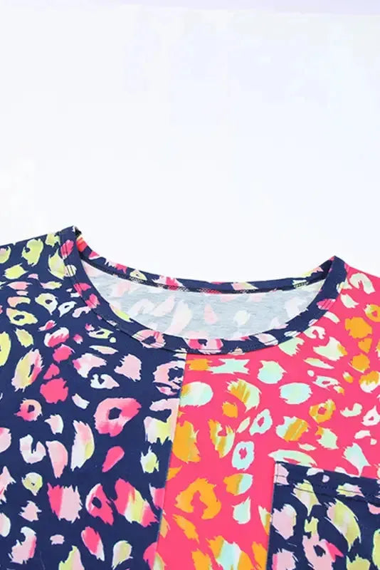 Plus Size Leopard Colorblock Short Sleeve Top - Fashionfitz