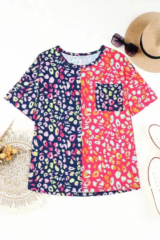 Plus Size Leopard Colorblock Short Sleeve Top - Fashionfitz