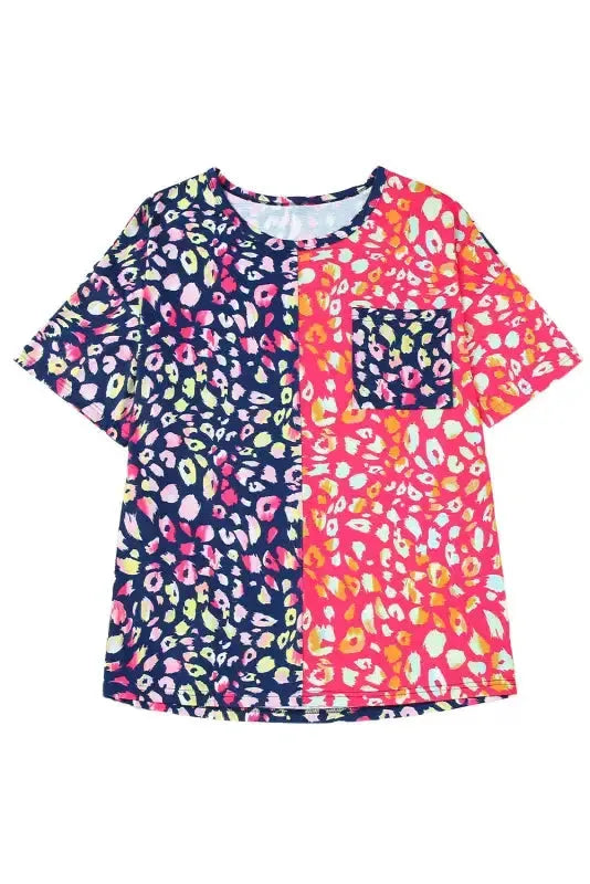 Plus Size Leopard Colorblock Short Sleeve Top - Fashionfitz