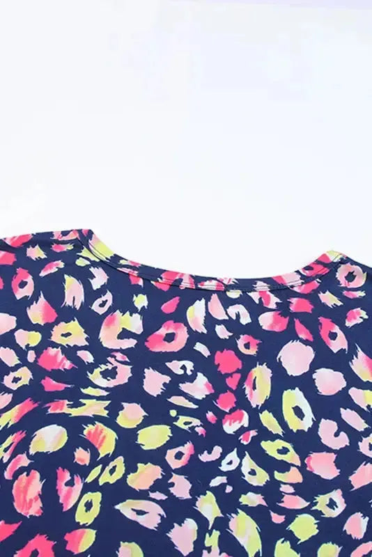 Plus Size Leopard Colorblock Short Sleeve Top - Fashionfitz