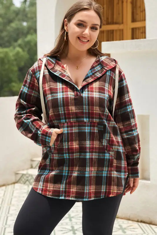 Plus size plaid hoodie - red / 1x / 59% polyester + 41% cotton - hoodies