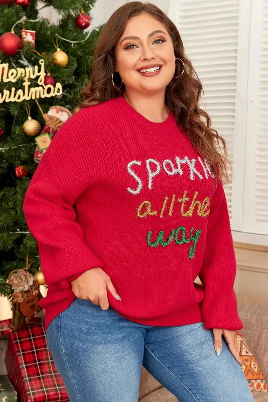 Plus size red sparkle tinsel sweater | festive & fabulous