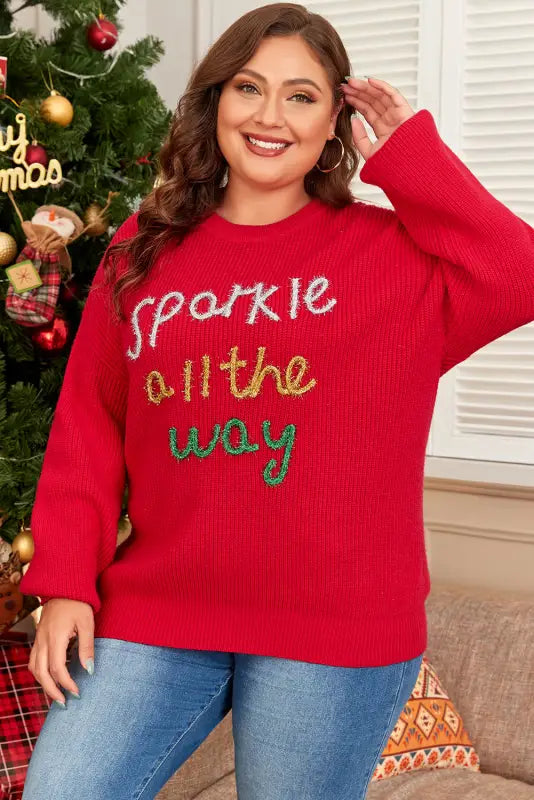 Plus size red sparkle tinsel sweater | festive & fabulous