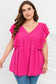 Plus size ruffle v neck tie back tunic top