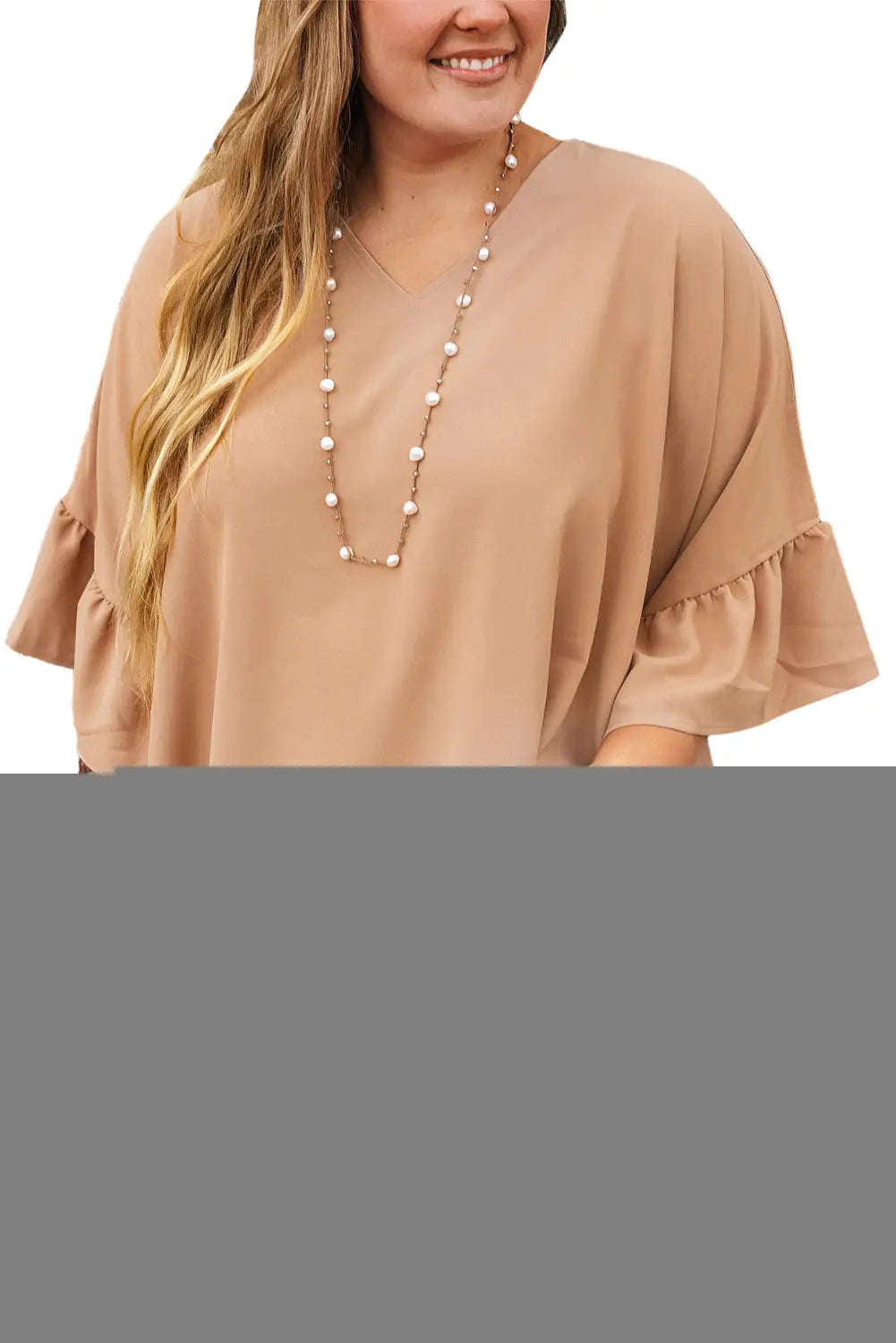 Plus size ruffled batwing sleeve v neck blouse - blouses