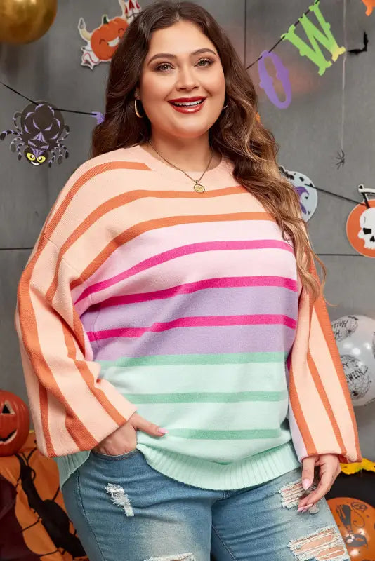 Plus-size stripe harmony sweater