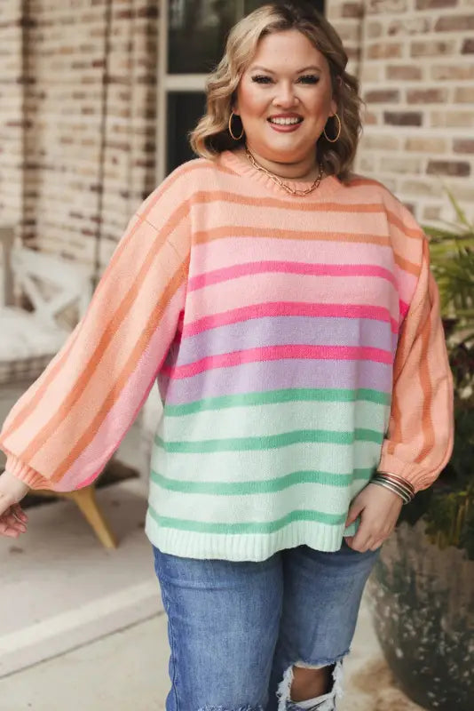 Plus-size stripe harmony sweater