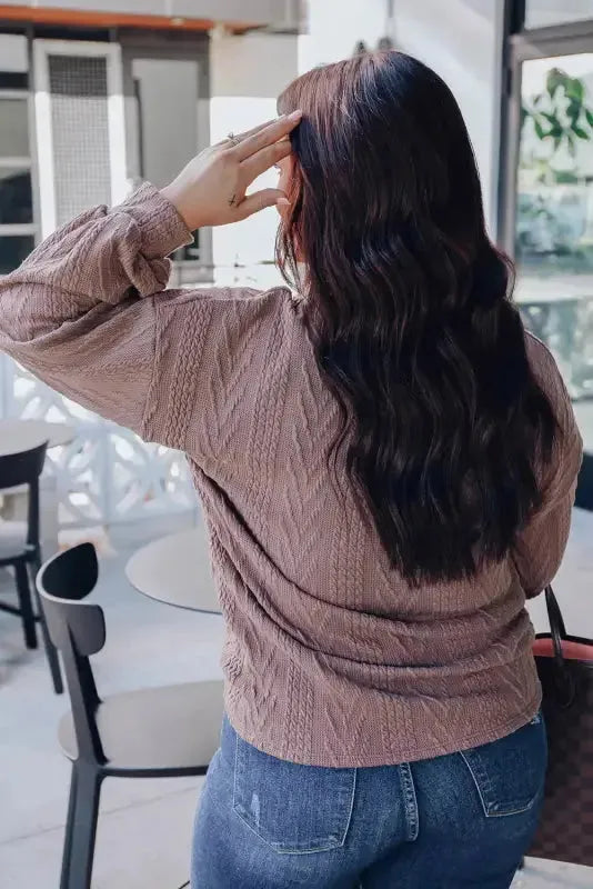 Plus Size Textured Knit Zip Neck Pullover - Fashionfitz
