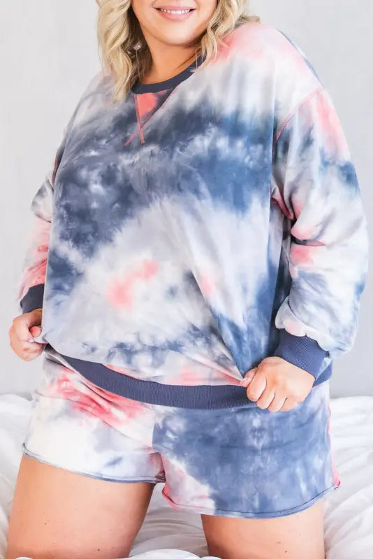 Plus tie dye lounge shorts set - multicolour / 1x / 95% polyester + 5% elastane - size loungewear