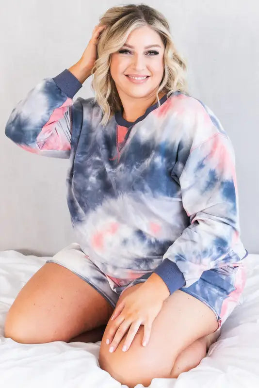 Plus tie dye lounge shorts set - size loungewear