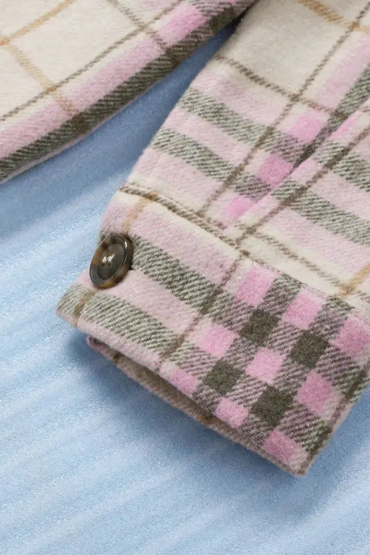 Pocketed button-up long sleeve plaid jacket - shackets