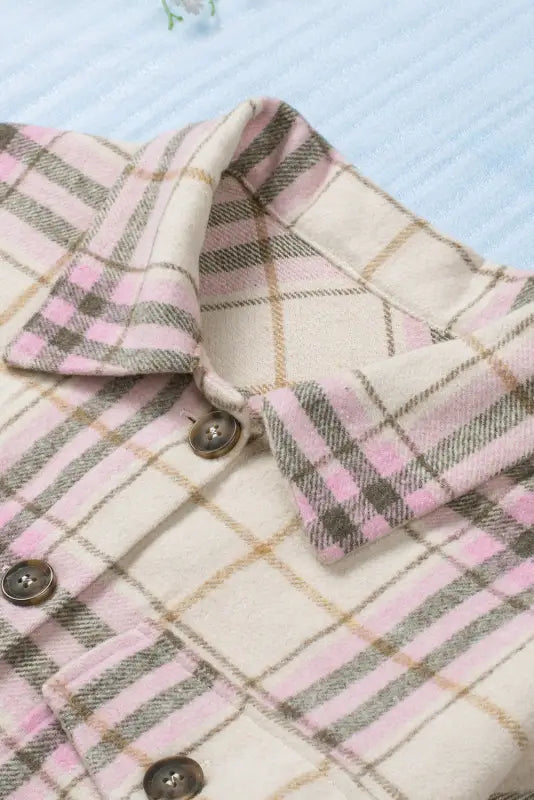 Pocketed button-up long sleeve plaid jacket - shackets