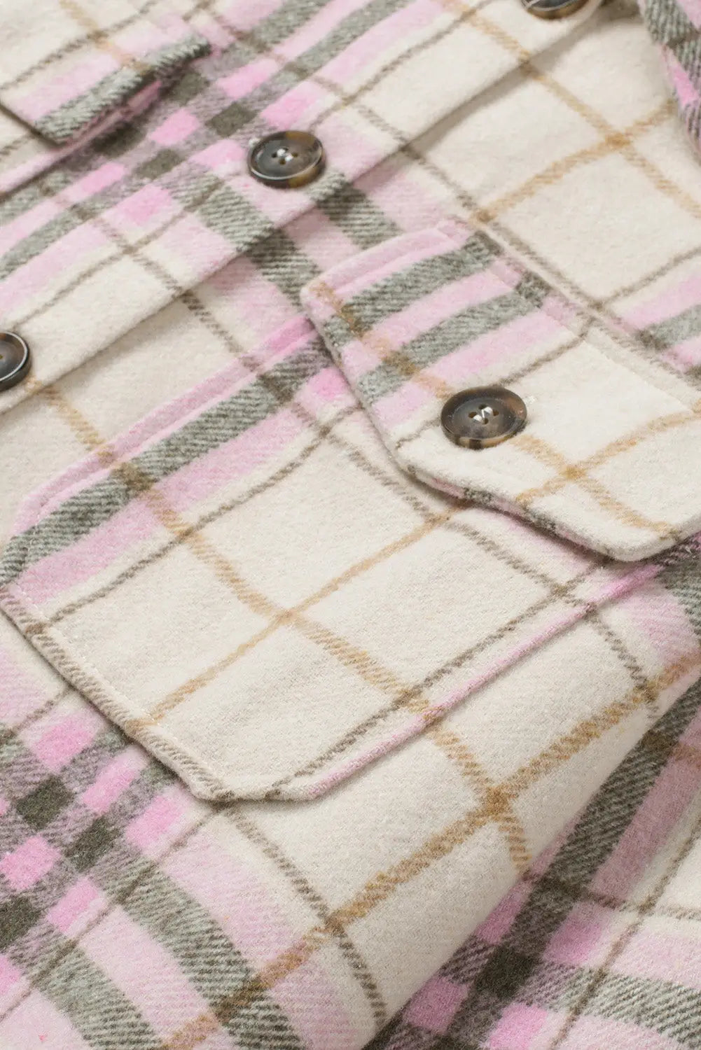 Pocketed button-up long sleeve plaid jacket - shackets