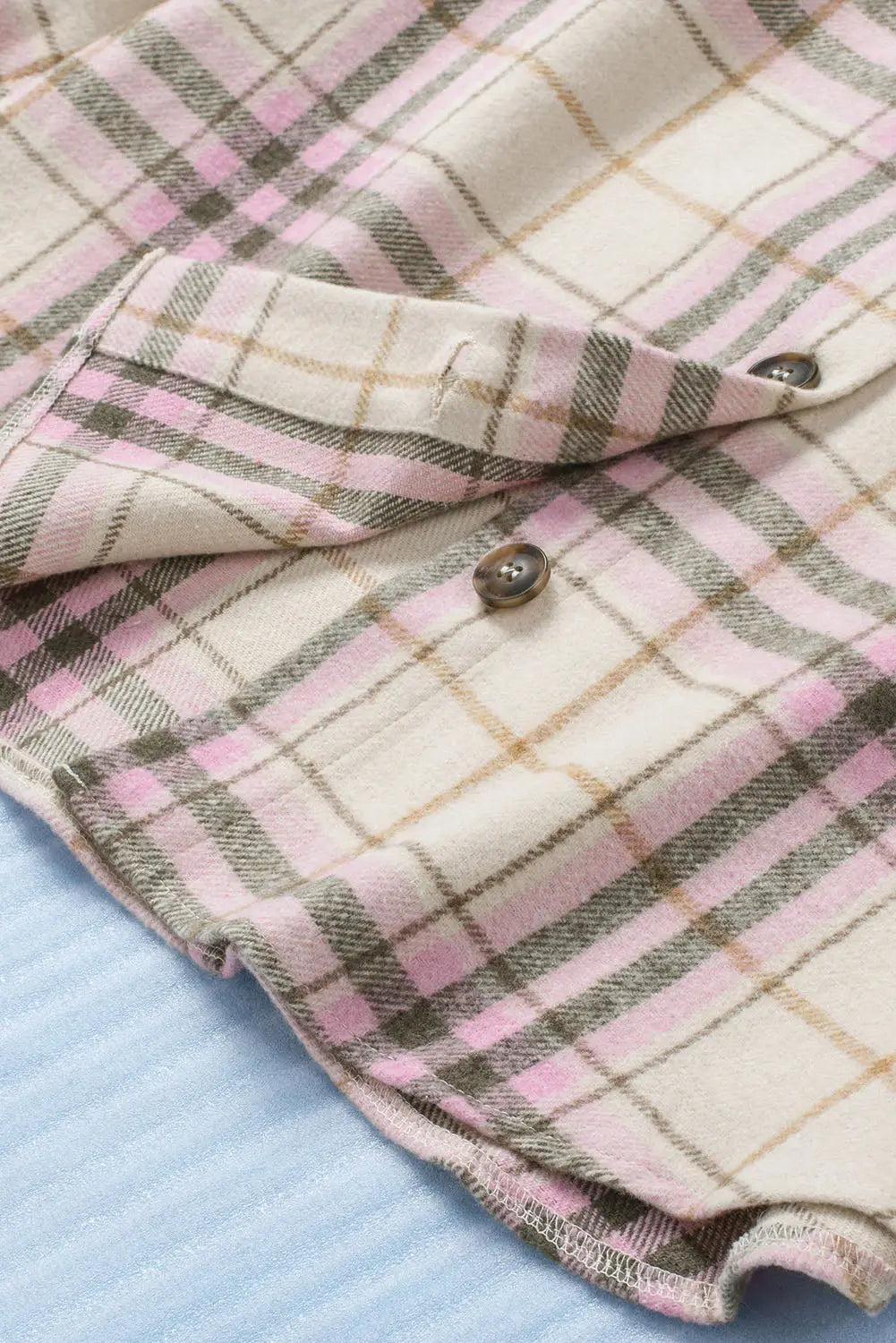 Pocketed button-up long sleeve plaid jacket - shackets